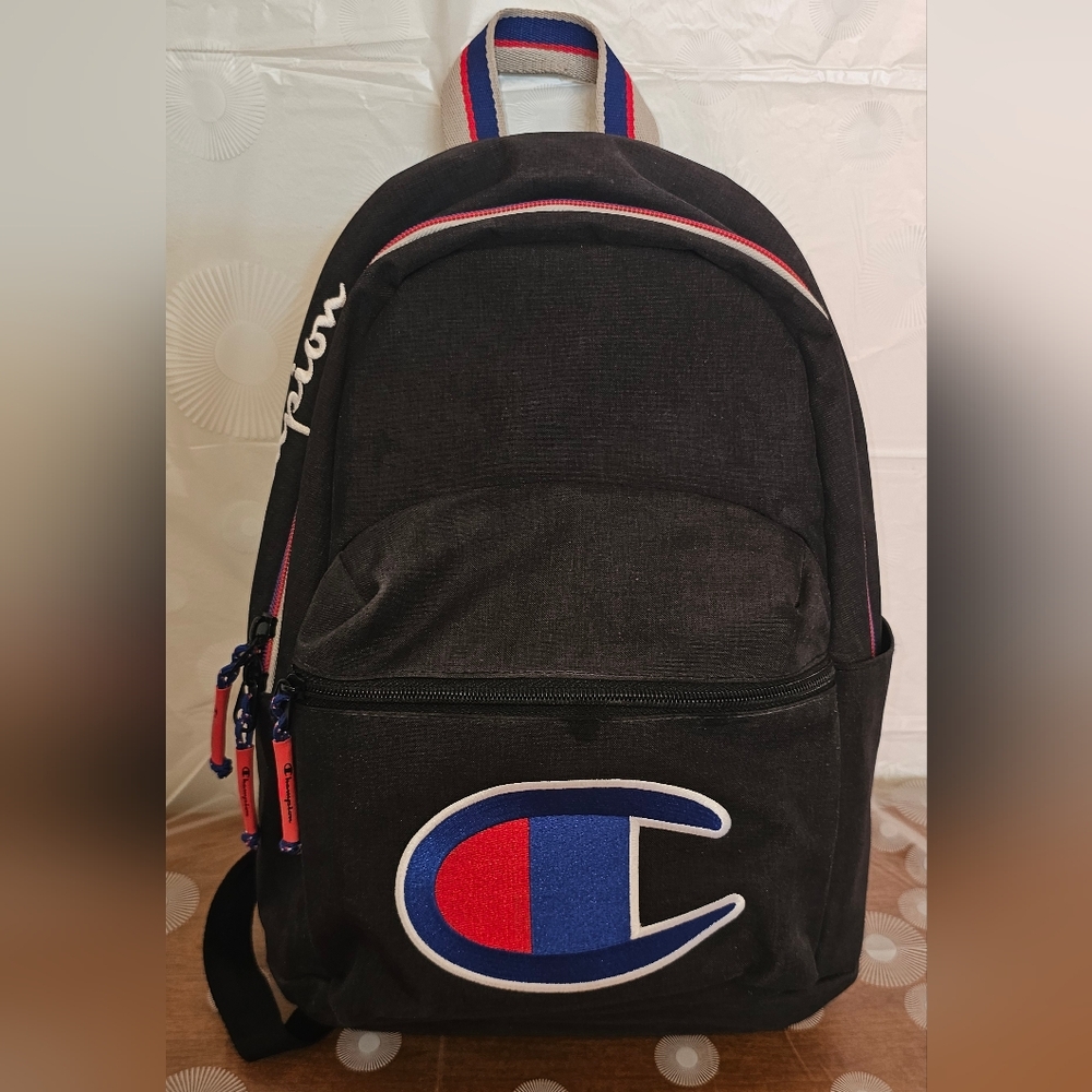 Champion Black Mini Backpack with Blue and Red details